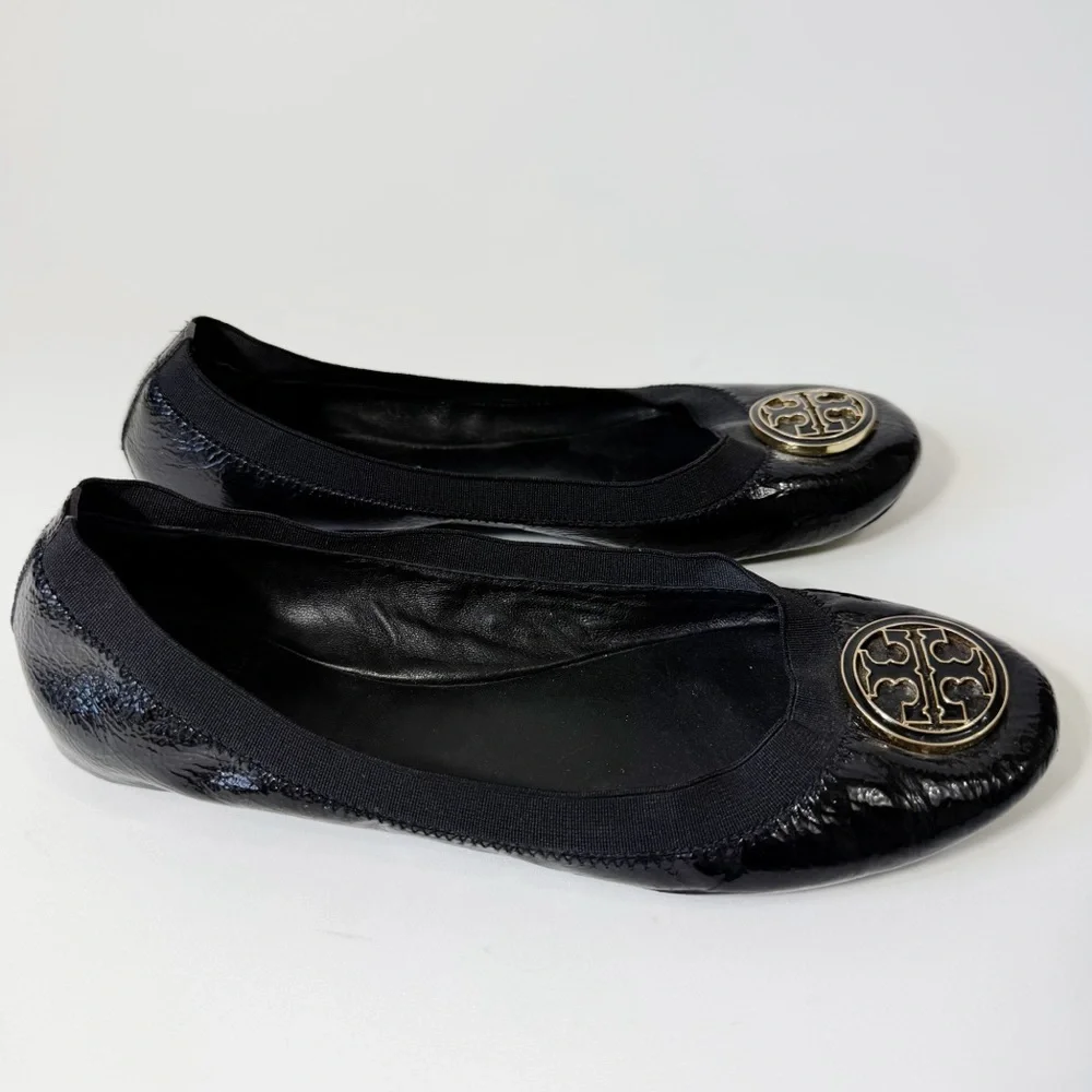 Tory Burch Caroline Ballet Flats Black Patent Leather Size 9